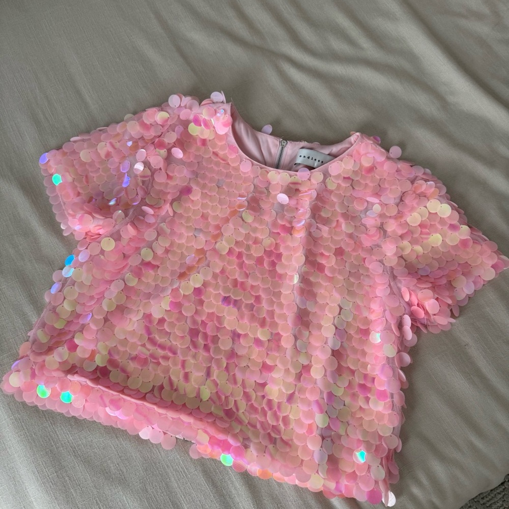 Pink Sequin Short Sleeve Top